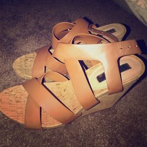 Tan/nude strappy wedge sandals size 8